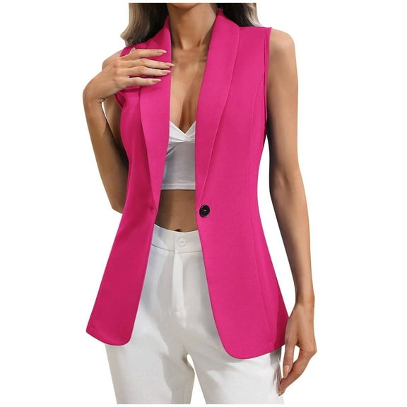 Sleeveless Blazer Vest for Women Lightweight Fully-Lined Fashion Casual Work Office Waistcoat Single Button Tops
