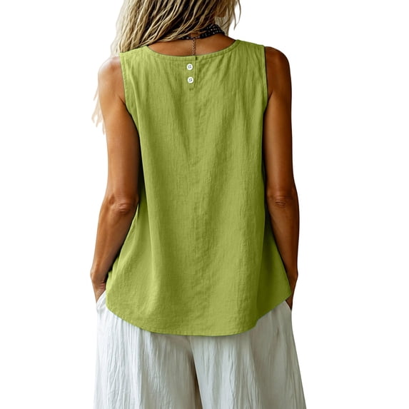 Sleeveless Blouses for Women Cotton Linen Sleeveless Loose Comfy Fit Loose Tank Tops for Women M