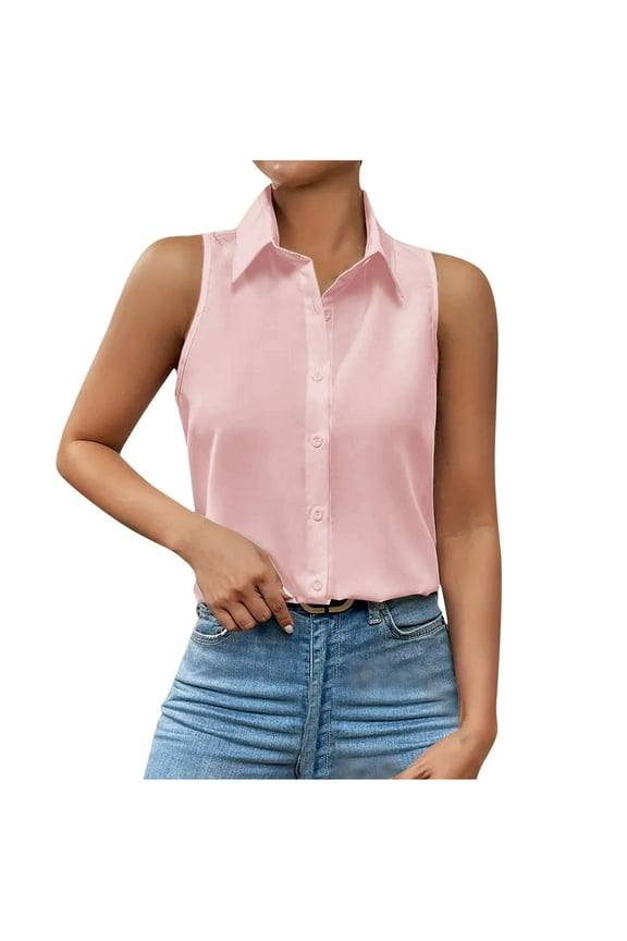 Sleeveless Blouses for Women Summer Casual Button Down Shirts Flower Tank Tops Fashion