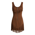 thumbnail image 1 of Sleeveless Bodycon Faux Suede Mini Dress with Dynamic Fringe Yoke and Metallic Front Zip for Nashville Country Concerts, 1 of 9