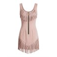 thumbnail image 1 of Sleeveless Bodycon Faux Suede Mini Dress with Dynamic Fringe Yoke and Metallic Front Zip for Nashville Country Concerts, 1 of 9