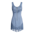 thumbnail image 1 of Sleeveless Bodycon Faux Suede Mini Dress with Dynamic Fringe Yoke and Metallic Front Zip for Nashville Country Concerts, 1 of 9