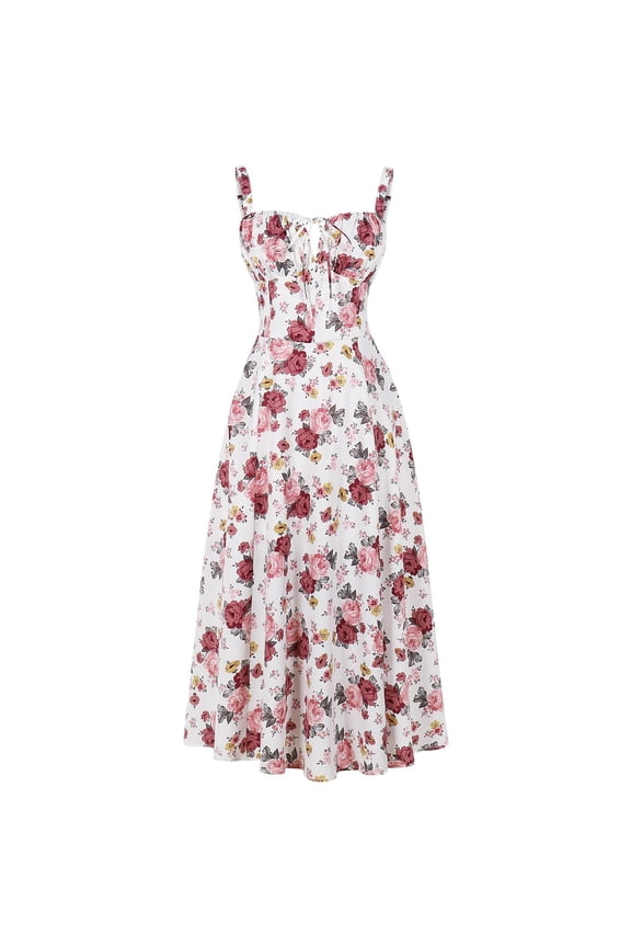 Sleeveless Boho Dress Women's Casual Loose Fit Summer Floral Print Sundress for Beach Vacation Wear,Deep Red L