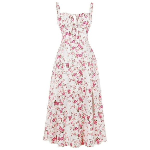 Sleeveless Boho Dress Women's Casual Loose Fit Summer Floral Print Sundress for Beach Vacation Wear,Hot Pink S
