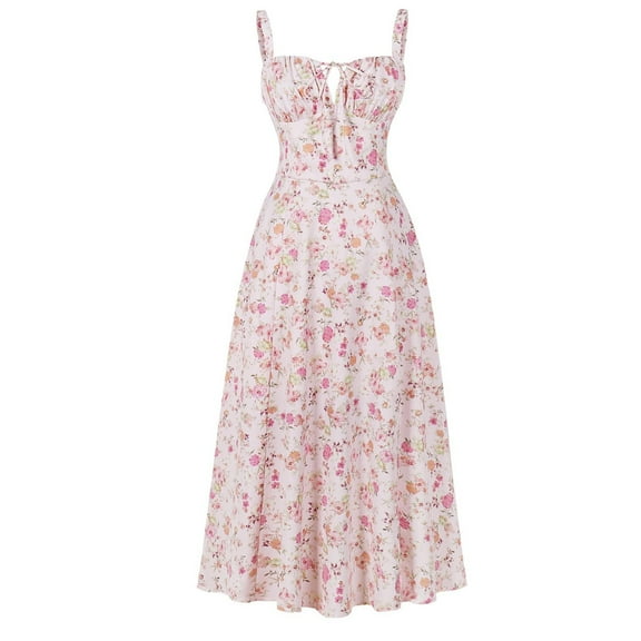 Sleeveless Boho Dress Women's Casual Loose Fit Summer Floral Print Sundress for Beach Vacation Wear,Light pink S