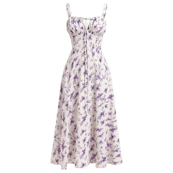 Sleeveless Boho Dress Women's Casual Loose Fit Summer Floral Print Sundress for Beach Vacation Wear,Purple XL