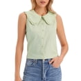 thumbnail image 1 of Sleeveless Button Down Shirt for Women Peter Pan Collar Casual Tank Tops for Work Classic Blouses S Green, 1 of 5