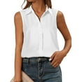 thumbnail image 1 of Sleeveless Button Down Shirts for Womens, Solid Casual Blouse V Neck Tank Tops for Business, Classic Collared Basic Tops, 1 of 5