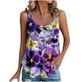 thumbnail image 1 of Sleeveless Cami Tops For Womens Spaghetti Straps Sexy Pleated Tank Tops Women Petal Print T-Shirt Casual Comfy T-ShirtsWomens Crew Neck Top, 1 of 5