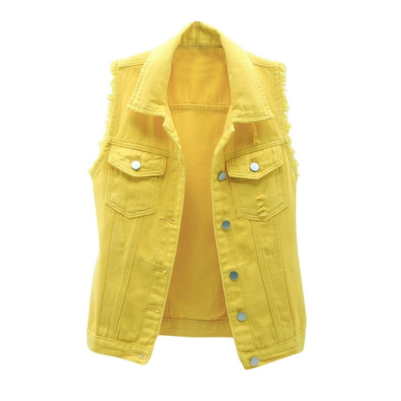 Sleeveless Cardigan for Women Solid Color Denim Shirt Vest Loose Denim Jacket Tops