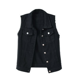 Dezsed Women s Denim Jean Vest Jacket Clearance Women Spring Candy Color Slim Fit Sleeveless Distressed Denim Jacket Outerwear Black XXXXL
