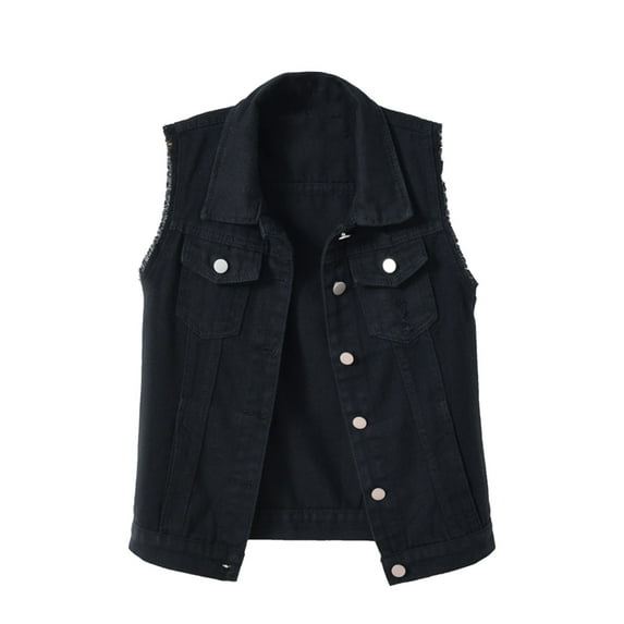 Sleeveless Cardigan for Women Solid Color Denim Shirt Vest Loose Denim Jacket Tops