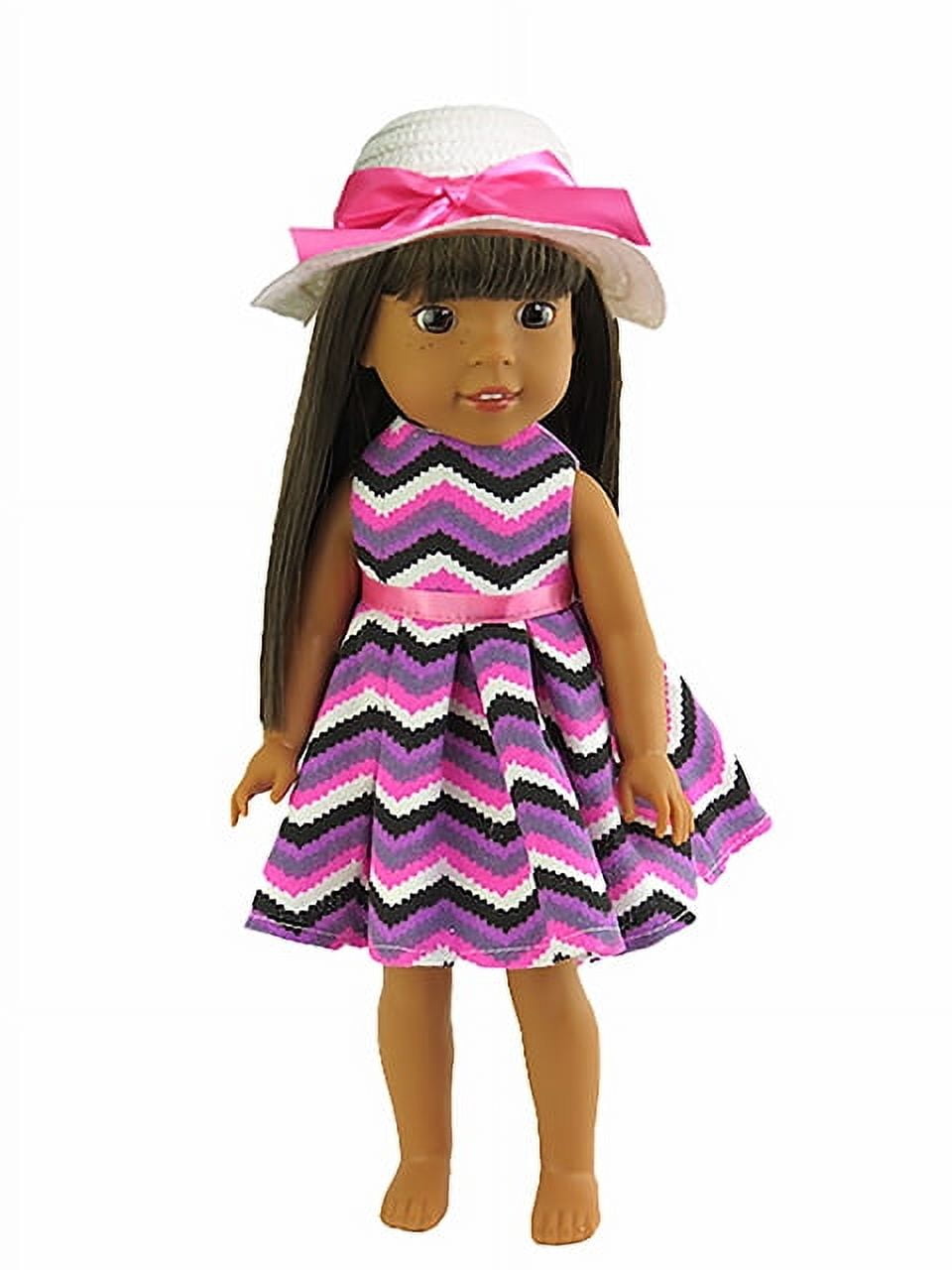 Sleeveless Chevron Pattern Dress and Hat for 14 Inch Dolls - Walmart.com