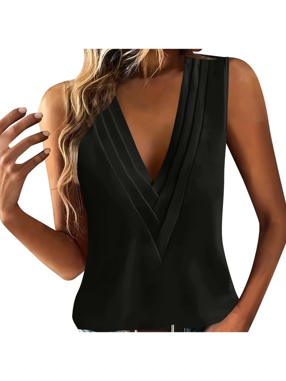 Sleeveless Chiffon Tops for Women Summer Triple V-neck T Shirts Business Office Dressy Outfit Blouse