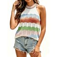 thumbnail image 1 of Sleeveless Colorful Striped Block Halter Neck Women Knit Tank Tops, 1 of 6
