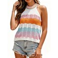 thumbnail image 1 of Sleeveless Colorful Striped Block Halter Neck Women Knit Tank Tops, 1 of 6