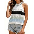thumbnail image 1 of Sleeveless Colorful Striped Block Halter Neck Women Knit Tank Tops, 1 of 6