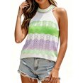 thumbnail image 1 of Sleeveless Colorful Striped Block Halter Neck Women Knit Tank Tops, 1 of 5