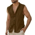 thumbnail image 1 of Sleeveless Cotton Linen Tops for Man Collared Button Down Muscle Beach Tank Shirt Holiday Vest with Pocket, 1 of 6