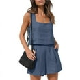 thumbnail image 1 of Sleeveless Cotton Top Vest Suit Short Straight Leg Pants Thin Sets Women Clothing 2-Piece Casual Simple Solid Summer Vintage, 1 of 2