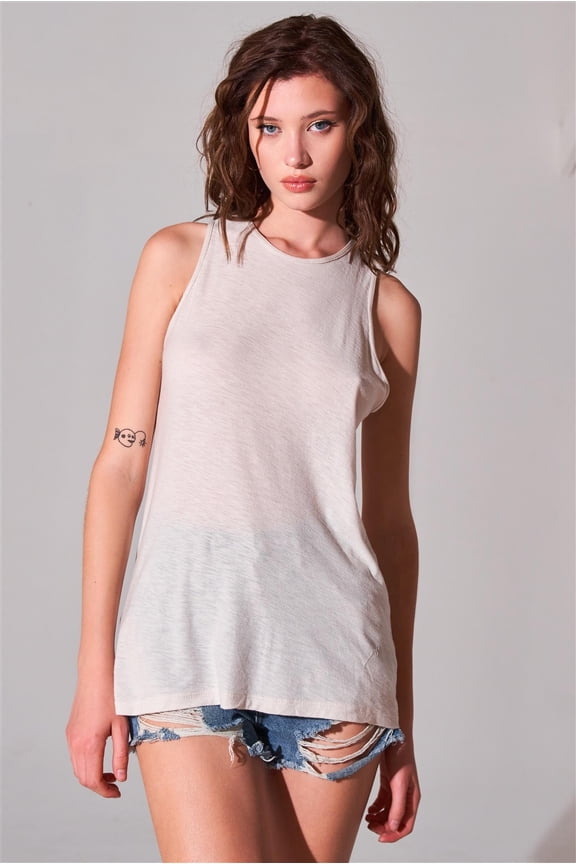 Sleeveless Crew Neck Cut-out Back Detail Longline Top S