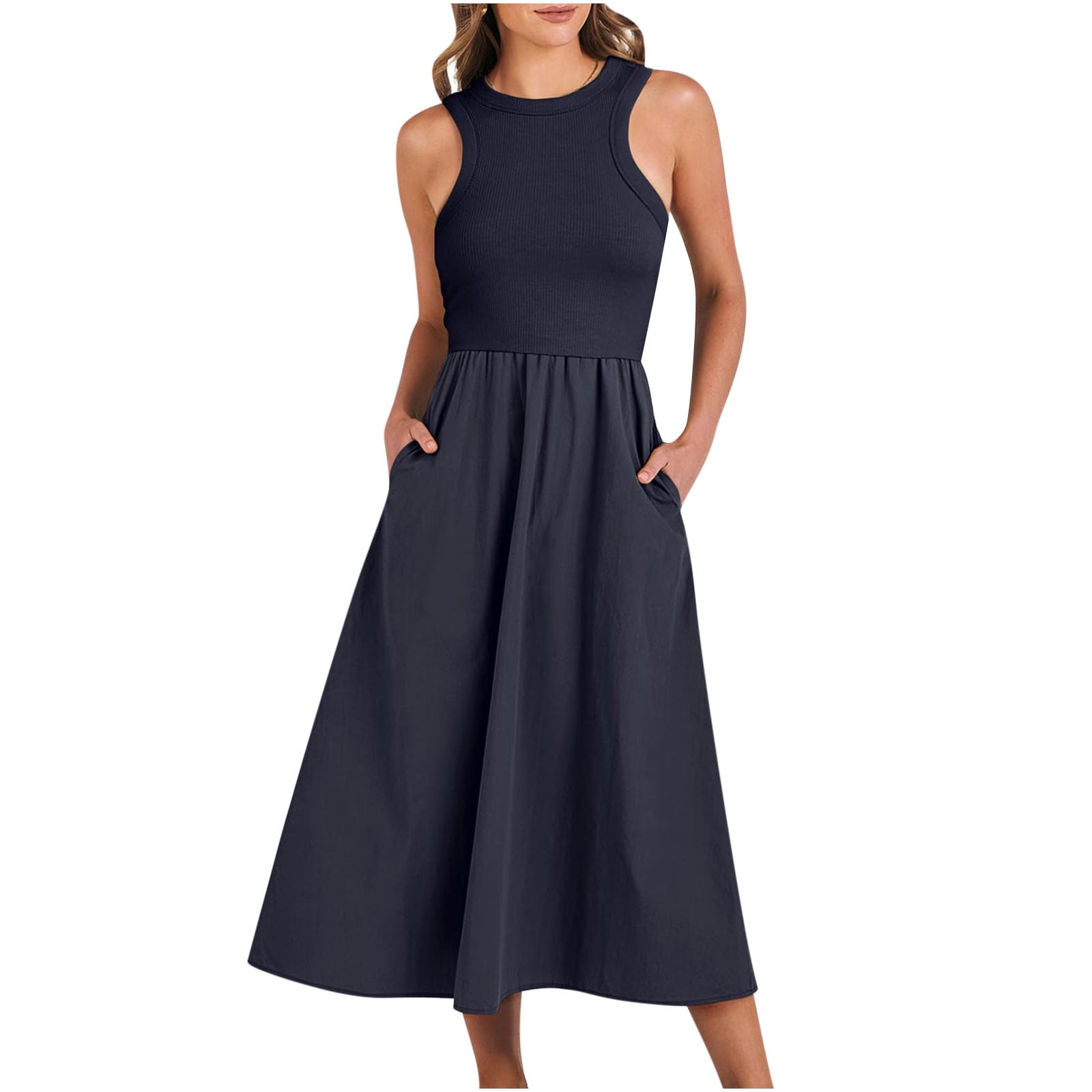 Sleeveless Gray Maxi Round-Neck High Waist Evening Dresses Sleeveless Gray Maxi Round-Neck High Waist Evening Dresses