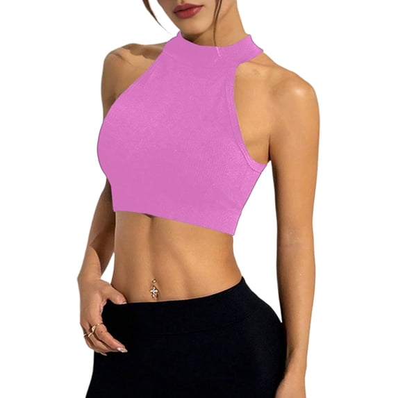 Sleeveless Crewneck Tank Top Ribbed Knitted Crop Tops for Women Lilac L