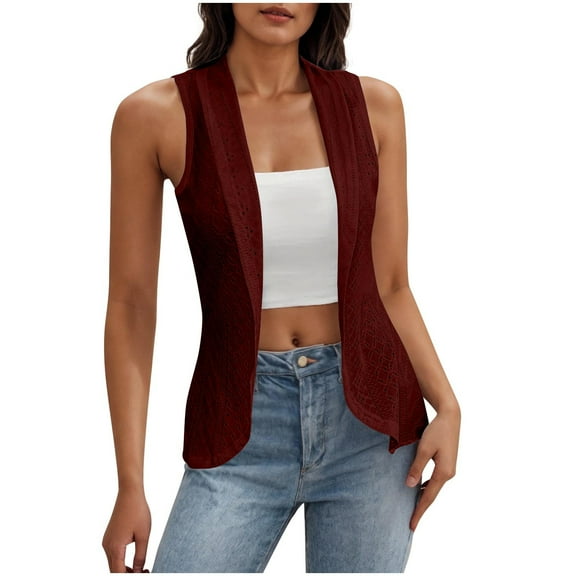 Sleeveless Crochet Cardigans Shrug for Women Eyelet Hollow Out Summer Trendy Lightweight Open Front Vest Cardigan