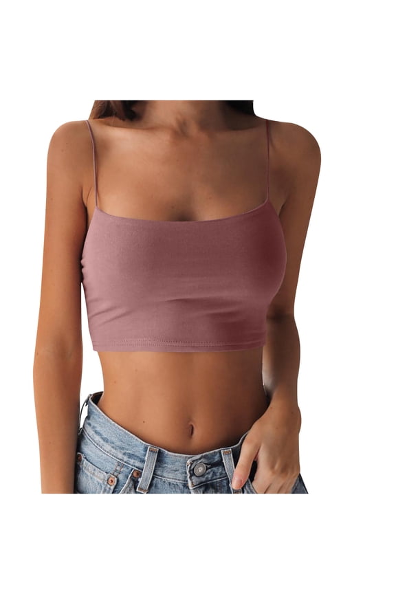 Sleeveless Crop Tank Top Sports Crop Cami Going Out Tank Spaghetti Strap Tank Under Tank Tops for Women Slim Fit Tank Top Daily Wear Tank Womens Ribbed Tank Tops Brown 2XL