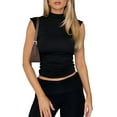 thumbnail image 1 of Sleeveless Crop Tops for Women Mock Neck Ruched Tank Tops Y2k Going Out Tops Solid Slim Fitted Shirts Black XXL, 1 of 7