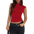 thumbnail image 1 of Sleeveless Crop Tops for Women Mock Neck Ruched Tank Tops Y2k Going Out Tops Solid Slim Fitted Shirts Red XXL, 1 of 5