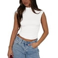 thumbnail image 1 of Sleeveless Crop Tops for Women Mock Neck Ruched Tank Tops Y2k Going Out Tops Solid Slim Fitted Shirts White L, 1 of 6