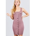 thumbnail image 1 of Sleeveless Deep Square Neck Button Down Detail Mini Woven Dress, 1 of 5