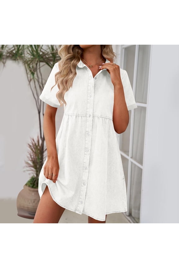 Sleeveless Denim Dress for Women, Casual Chambray Shift Dress with Pockets, Loose Fit Summer Beach Dress