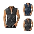 thumbnail image 1 of Sleeveless Denim Shirt for Men Summer Casual Button Down Collared Raw Hem Jean Vest Jacket Tank Tops, 1 of 5