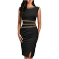 thumbnail image 1 of Sleeveless Dress, Knee Length Bodycon Dress for Women, Retro Fishtail Hem, Casual Round Neck Dress, 1 of 2
