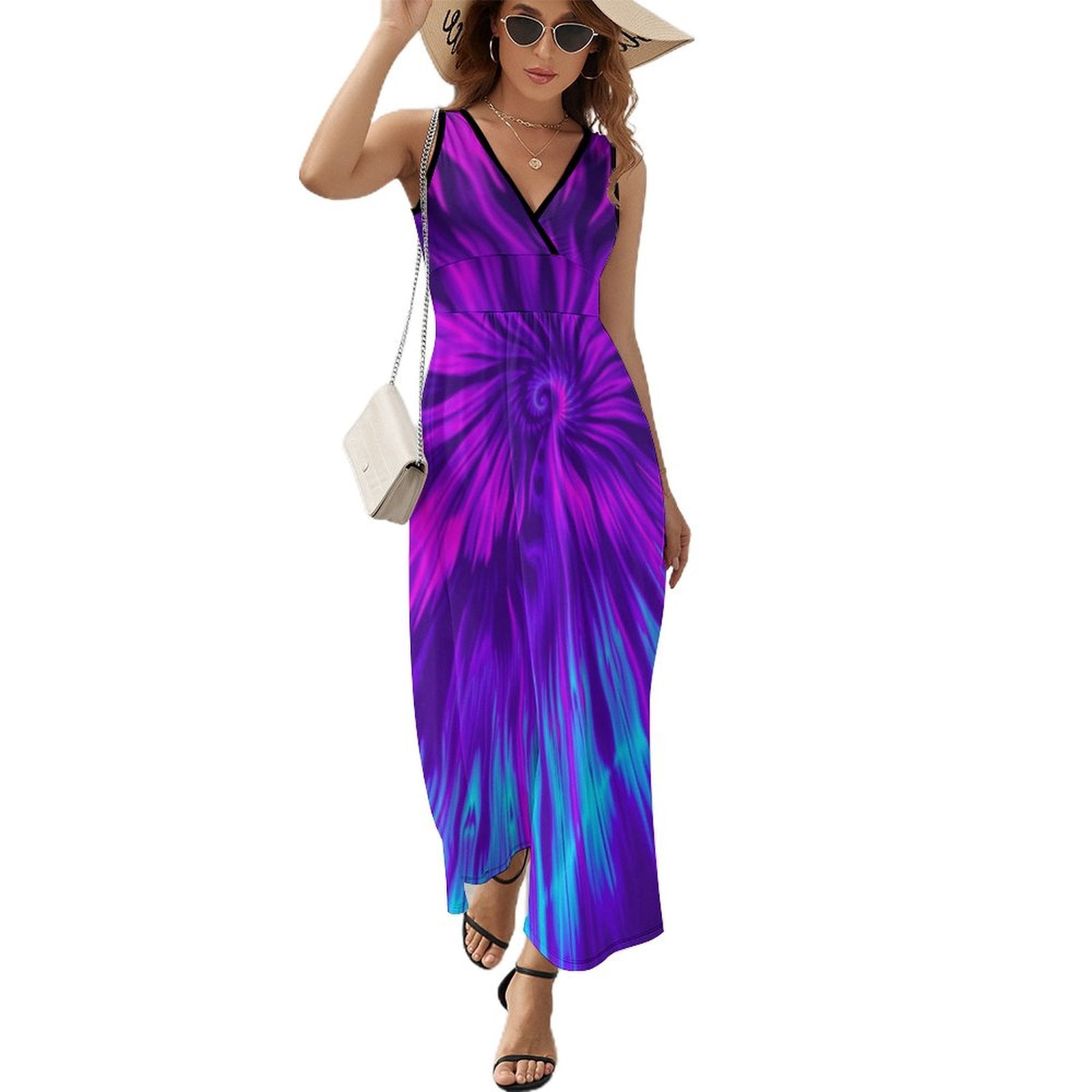 Summer Neon Multicolor Sleeveless Tie Dye Dress