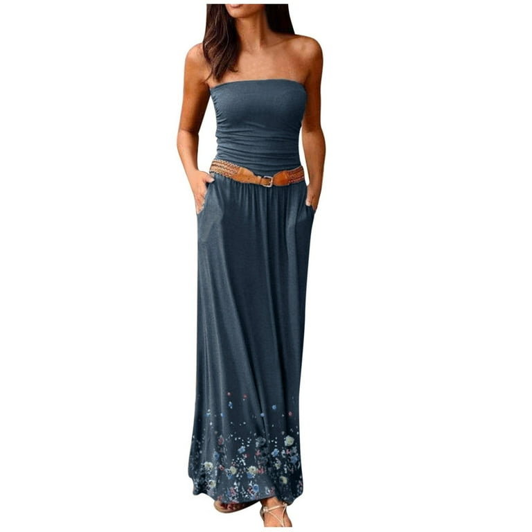 Woman Summer Strapless Tube Boho Dress Woman Summer Strapless Tube Boho Dress