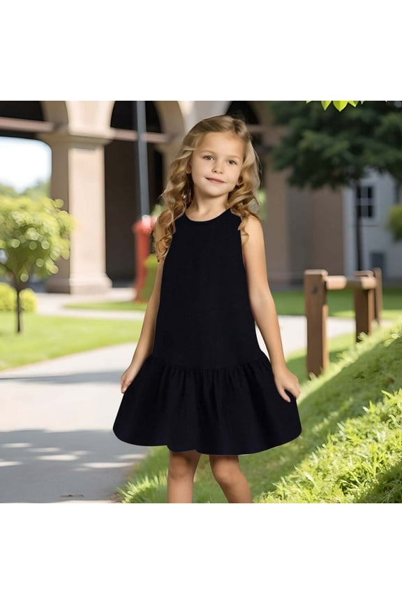 Sleeveless Dresses for Girls Size 1-8 Cute Crewneck Sundresses Toddlers Kids Trendy Solid Color Breathable Pullover Mini Dress 2025