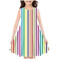 thumbnail image 1 of Sleeveless Dresses for Girls 6-7 Dress Size Striped Summer Casual Cotton Ruffle Sundress Back to School Clothes, Pink, 5 Years, 1 of 3