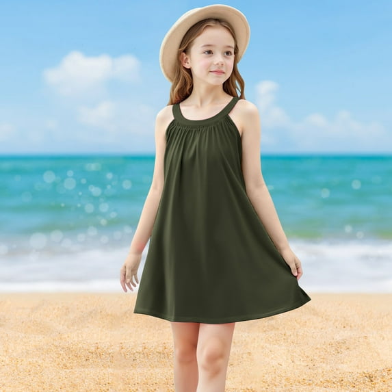 Sleeveless Dresses for Girls Cute Sundresses Size 4-15 Teens Kids Trendy Solid Color Loose Pullover Going Out Beach Dress Summer