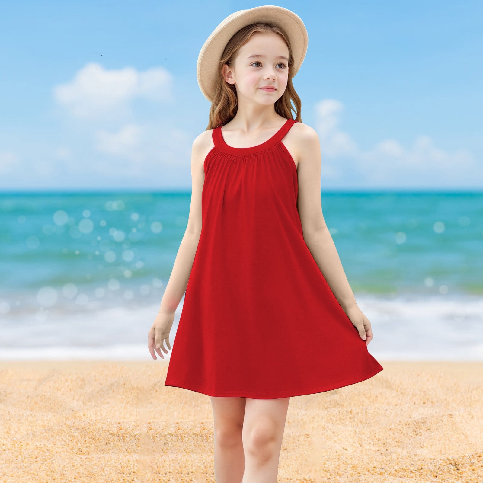 cute dresses under 30 Sleeveless for Girls Sundresses Size 4-15 Teens Kids Trendy Solid Color Loose Pullover Going Out Beach Dress Summer Never Fully Dressed metallic YGroup_15041694466413 Color:White-Black Bowknot Train