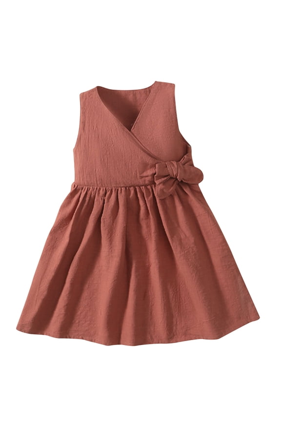 Sleeveless Dresses for Girls School Uniform Tie Knot Front A Line Jumper Dress Preppy Casual Summer Outfits Red 1-2 Years
