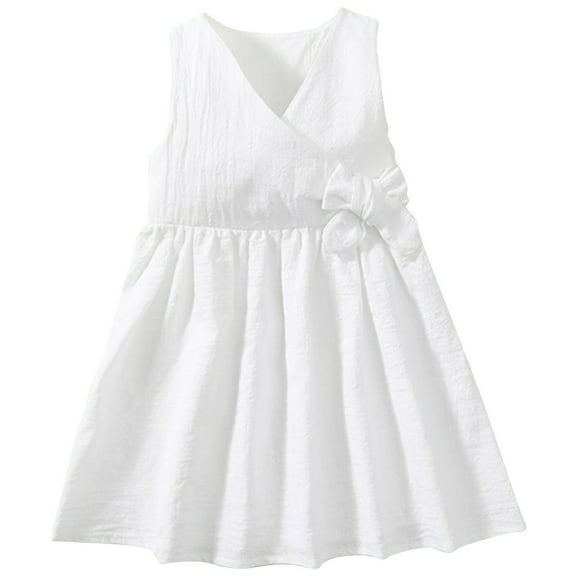 Sleeveless Dresses for Girls School Uniform Tie Knot Front A Line Jumper Dress Preppy Casual Summer Outfits White 2-3 Years