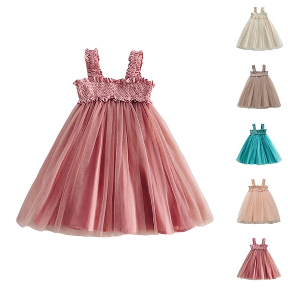 Sleeveless Fairy Tutu Party Dress – 3D Mesh Puff Gown for Girls, Dreamy Performance Wear, Magical Contrast to Pink Dress for Girls Neutrals
