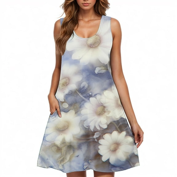 Sleeveless Floral Sundress for Women Summer Casual Swing Dress A Line Lightweight Tank Dress