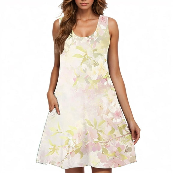 Sleeveless Floral Sundress for Women Summer Casual Swing Dress A Line Lightweight Tank Dress