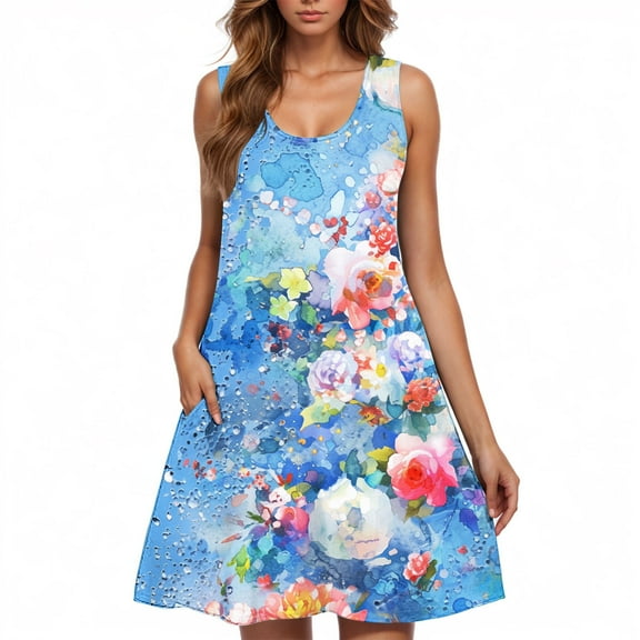 Sleeveless Floral Sundress for Women Summer Casual Swing Dress A Line Lightweight Tank Dress