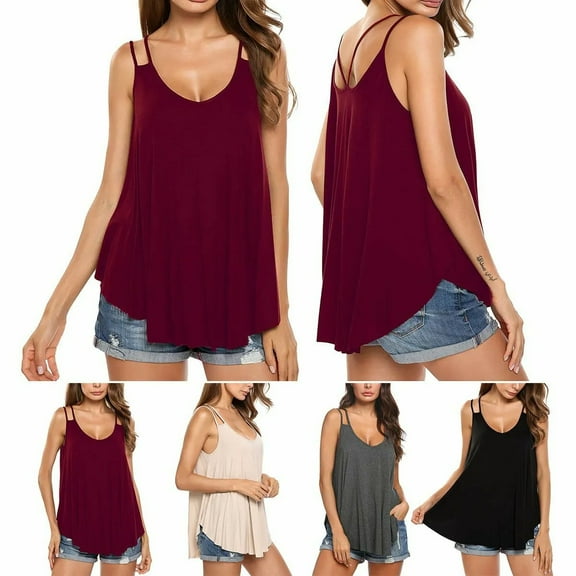 Sleeveless Flowy Tank Top Soft Knit Tunic Women Scoop Neck Loose Fit Blouse Long