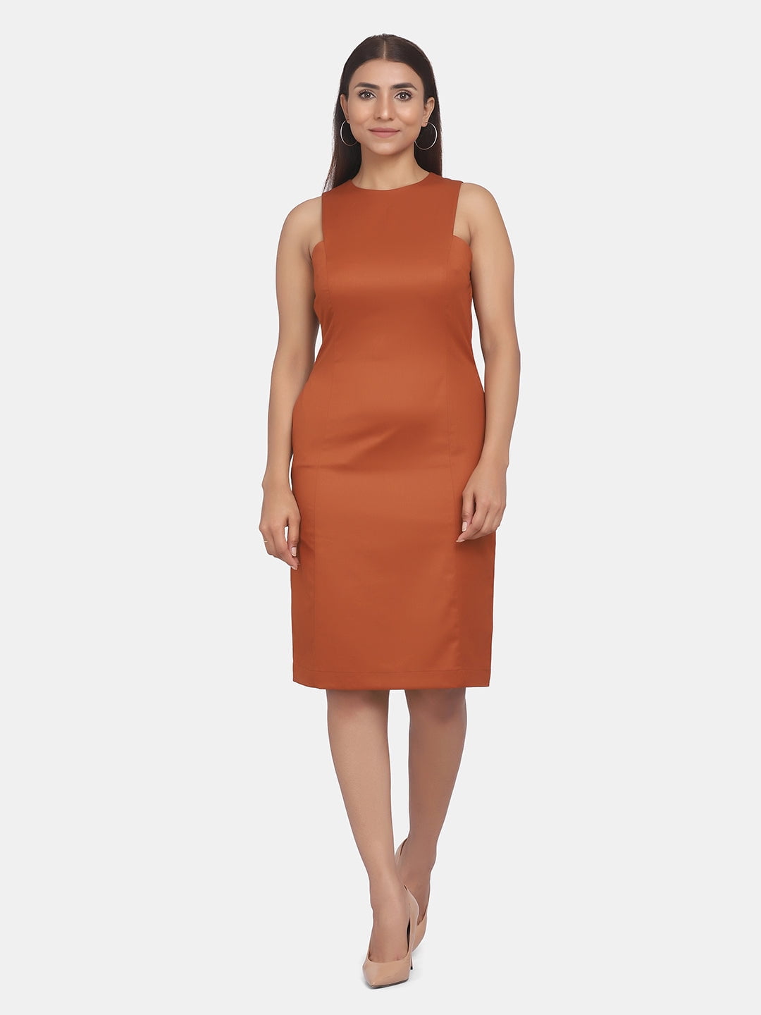 burnt orange work dress Azazie Sonata